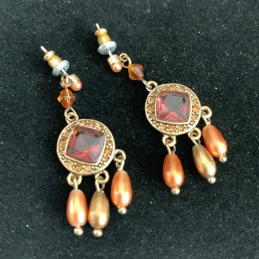 Monet Gold Tone Rhinestone Beaded Drop Earrings‎